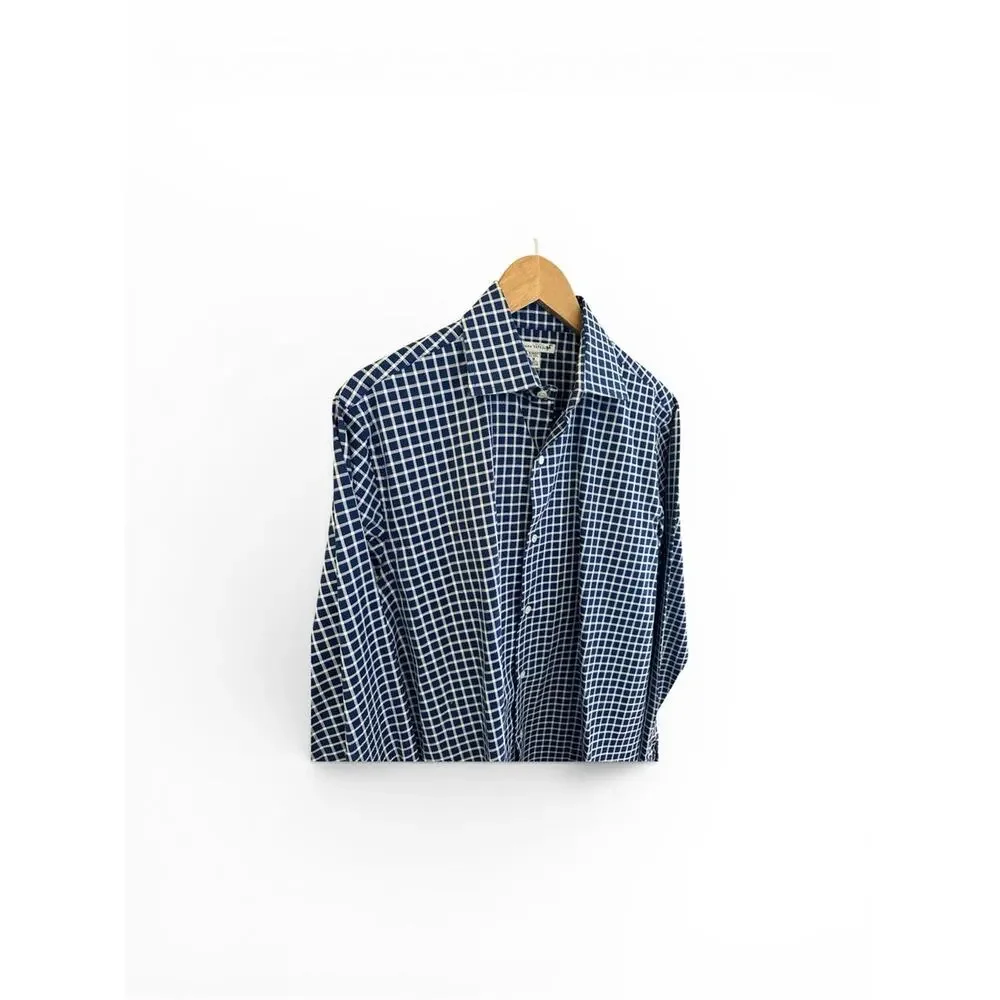 Banana Republic Men's Blue and White Check Dress Shirt Like New Size Medium